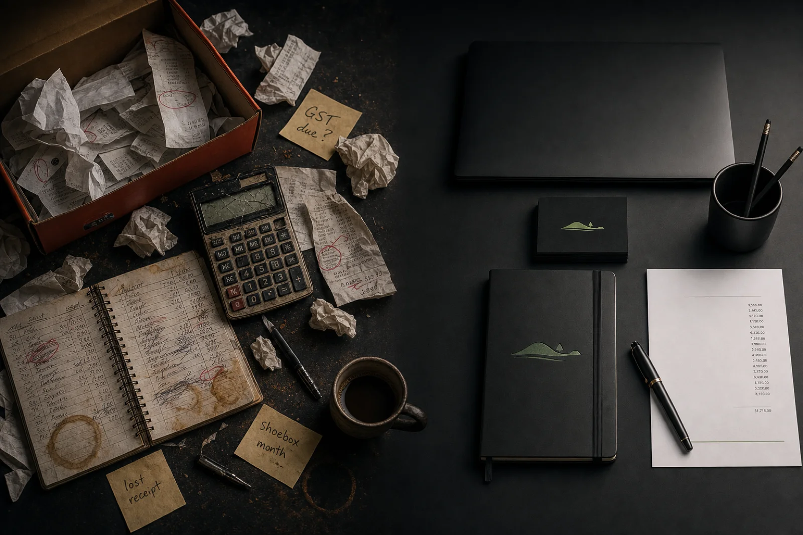 Town & Country Accountants brand mood, chaos of receipts to a controlled accounting system